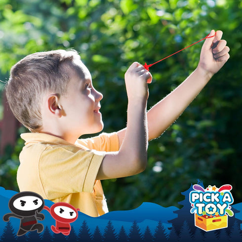 PICK A TOY 12 Pc. Ninja Toys Set - Stretchy Flying Ninjas & Colorful Throwing Stars Slingshots, Fun Birthday Party