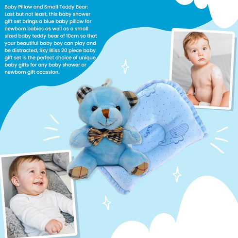 20 Set Set, Sky Bliss Piece Baby Gift (Blue), Newborn Baby Gift Baby Clothes, Teddy Bear, Pacifier, Baby Grooming kit