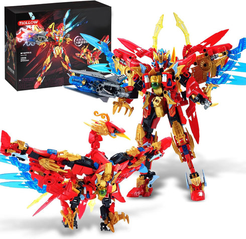 Mecha Building Blocks 2in1 Animal Transforming Robot Set with Vermilion Bird Collectible Toys for Ages 8+