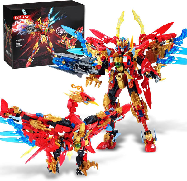 Mecha Building Blocks 2in1 Animal Transforming Robot Set with Vermilion Bird Collectible Toys for Ages 8+