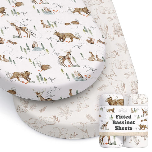 Baby Bassinet Sheets for Boy, Girl (Magic Forest) 2-Pack - Fitted Bedside