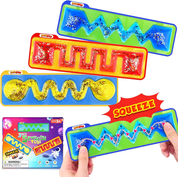 Autism Sensory Toys for Kids, 3 Pack Fidget Sensory Tube Filled with Colorful Goo, Classroom Prizes