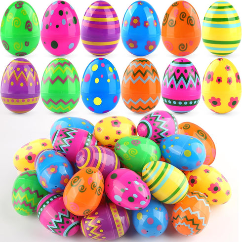 SURCVIO 36 Pack 3 Inch Large Printed Easter Eggs Bulks, Empty Plastic