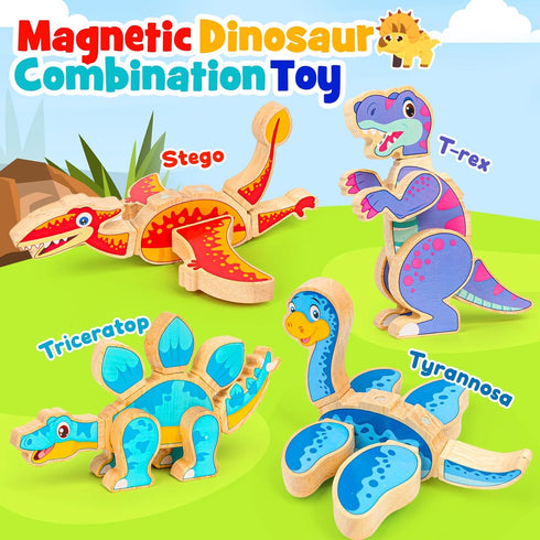 3-5,Wooden Dinosaur Toys for Kids Magnetic Dino Take Apart Building Blocks Toys for Fine Motor Skills & Creative