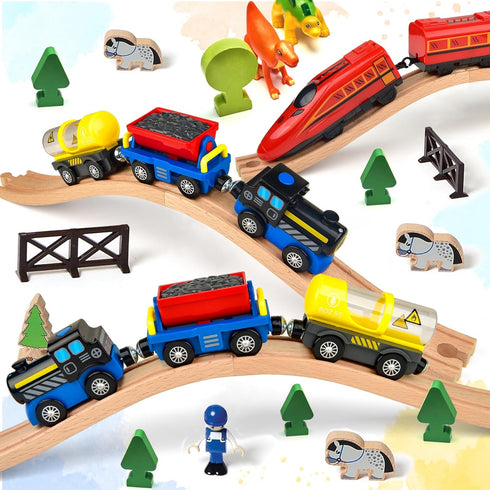 6 (6 Pieces Ascending Wood Train Tracks Wood Train Tracks Expansion Compatible with Most Train Tracks Wood Train Track