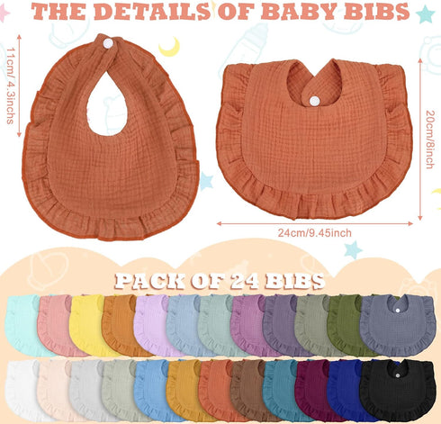 24 Pcs Muslin Baby Bibs Unisex Soft Muslin Drool Bibs Adjustable Baby Bandana Lap Shoulder Absorbent Teething for Baby