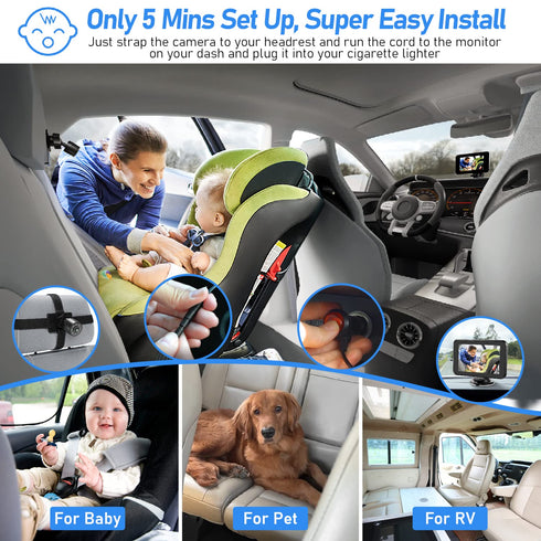 4.3" 5 ACZ401 Itomoro Baby Car Camera, HD Night Vision Car Baby Monitor with Camera, Safety Seat Baby Car Mirror