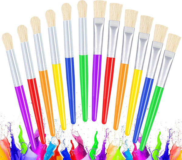 Joyooss Paint Brushes for Kids, 12 Pcs Large Round/Flat Washable No Shed Hog Bristle Toddler Paintbrushes for