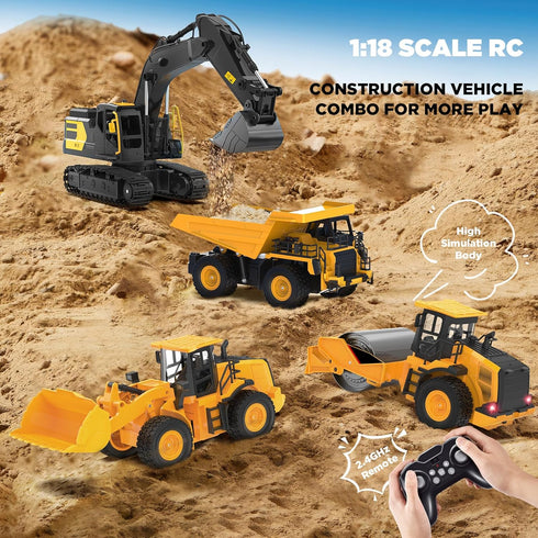 9-Channel 1:18 100-Minute Remote Control Wheel Loader Scale Construction Toy, Realistic Sounds & Lights, All-Terrain