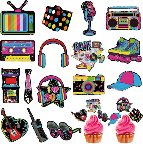 Clabby 32 Pieces 80s 90s Cupcake Topper Theme Birthday Party Decorations, Hip Hop Cake Supplies for Adults, Roller