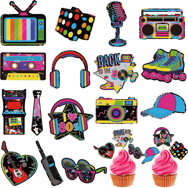 Clabby 32 Pieces 80s 90s Cupcake Topper Theme Birthday Party Decorations, Hip Hop Cake Supplies for Adults, Roller