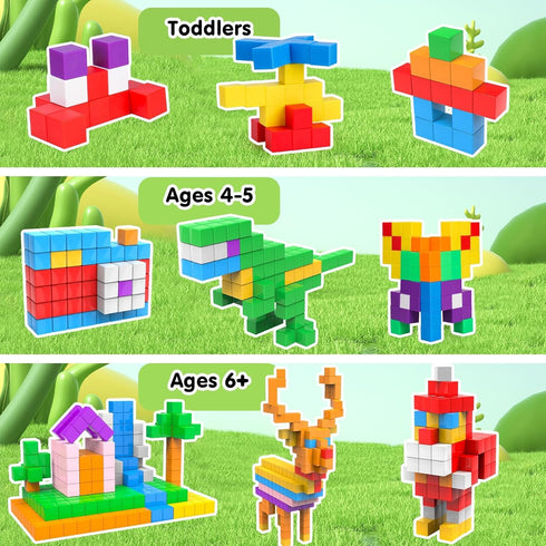 32 4-8 AuntyFey Pcs Building Blocks Cubes Blocks for Kids, Learning Educational Stem Blocks for Kids Ages