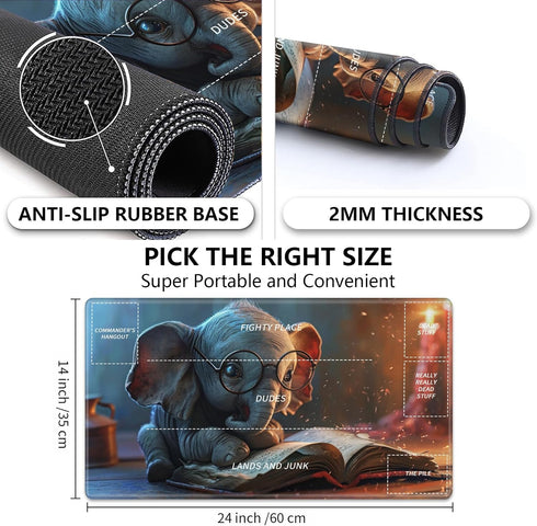 Playmat for MTG, Stitched Card Playmat with Magic Zones for TCG and Board Games, 24 x 14 inches - Reading Elephant