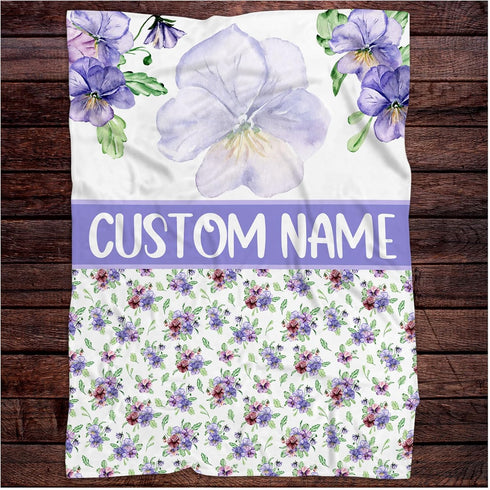 Personalized Violet Flower Baby Blanket, Custom Flower Baby Nursery Blanket, Violet Flower