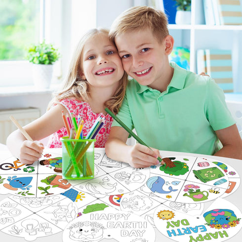 24 Sets COcnny Earth Day Coloring Craft- Color Your Own Globe Art Craft DIY Wheel Cards for Kids, Happy Earth Day Paper