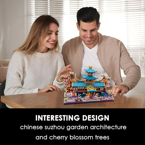 Micro Building Blocks Set, Chinese Suzhou Garden Architecture & Cherry Blossom Bonsai Tree, 2350 pcs