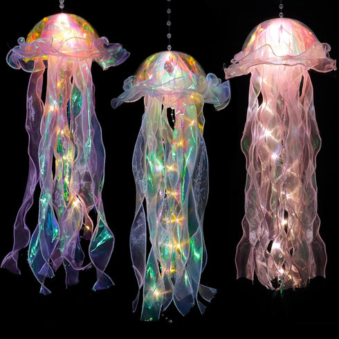 Glitter Iridescent Jellyfish Hanging Decor Blue Purple Jellyfish Kit for Under The Sea Little Mermaid Party Decoration