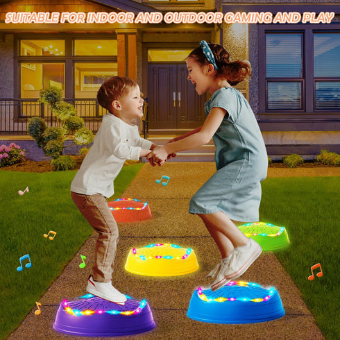 5PCS Music Light Up Stepping Stones for Kids Toddler - Non-Slip Stackable Plastic Sensory Stepping Stones, Preschool
