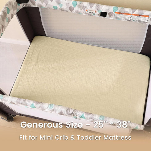 2 Pack Pack Pack david's kids Muslin Mini Crib Sheets, Cotton N Play Sheets for Boys Girls Neutral, Soft Breathable