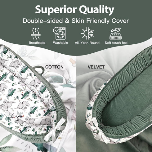Bubbyhuts 100% Baby Lounger-Breathable and Soft Organic Cotton, Portable Infant Lounger with Removable Lounger Cover