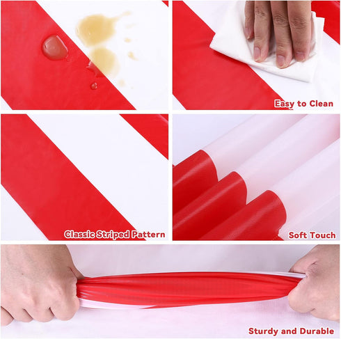Elcoho 4 Pack Plastic Red and White Stripes Tablecloths - 54 x 107 Inch for Carnival Circus Movie Night