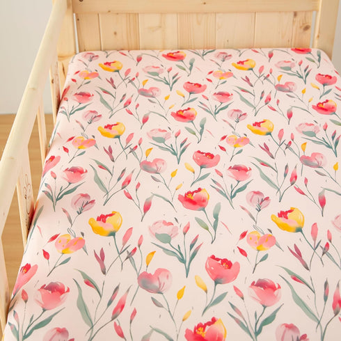 2 Pack 5228 SDIII Pink Floral Crib Sheets for Baby Girl Stretchy Microfiber Jersey Knit Pink Crib Sheets for Standard
