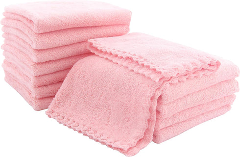 12 Pack Baby Washcloths - Extra Absorbent Microfiber Coral Fleece Wash Clothes for Newborns, Pink