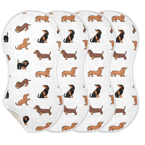 WELLDAY Set 4, 22 11 Inch Muslin Baby Burp Cloths of Soft Absorbent Cute Dogs Dachshunds Muslin Washcloths, Bibs, Face