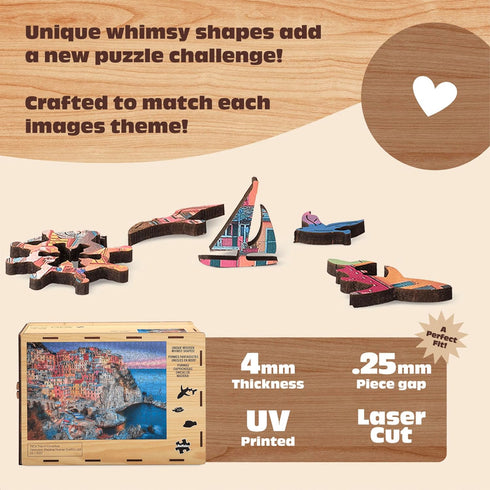 500 14 Buffalo Games - Piece Wooden Jigsaw Puzzle - Cinque Terre - Unique Cut Pieces - Wooden Box - Full Size Poster