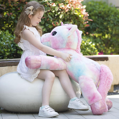 Tezituor 43in Giant Unicorn Plush Toy - Big Rainbow Pink Unicorn Stuffed Animal - Great Birthday Decorations