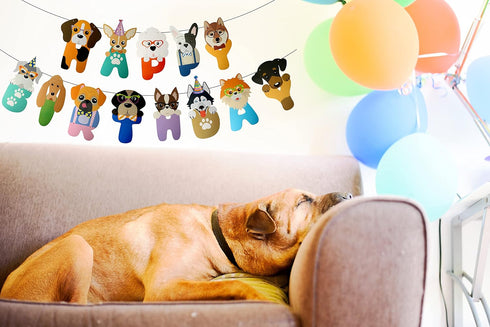 Happy Birthday Dog Letter Banner - Cute Puppy Banner Supplies for Birthday Party Decoration