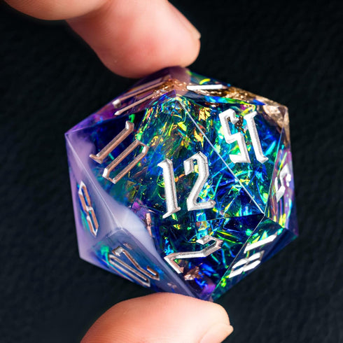 Cusdie Single D20 DND Dice: 33mm Handcrafted Polyhedral Dice with Sharp Edges and Glitter Foil