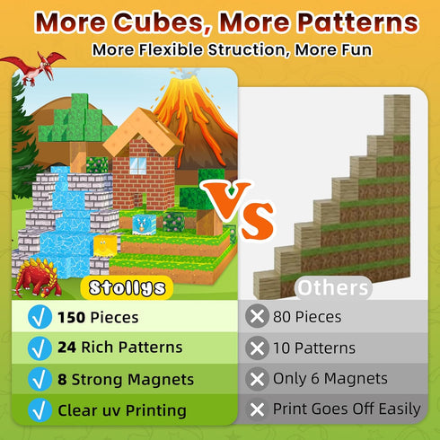 150PCS 3 4 5 6 7 8, Magnetic Blocks: Magnetic Building Block Cubes for Kids Boys Girl Ages STEM Magnet Block Dinosaur