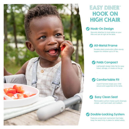 Regalo Easy Dinner Hook-On High Chair, Portable Clip-On Baby High Chair for Table, Foldable Travel High Chair