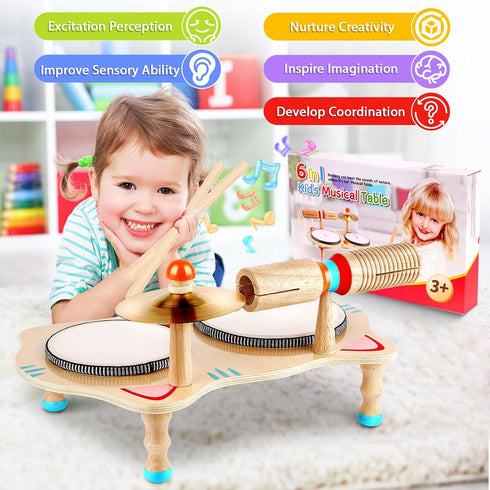 Set 6-in-1 13, Set WINGYZ Kids Drum Wooden Musical Instruments for Toddlers Montessori Baby Music with Drums, Cymbal