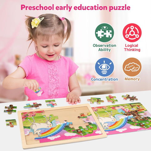 SYNARRY Large Unicorn Princess Fairy Wooden Puzzles Gift Box (12.2*9.4 in) - 24 Pcs for Kids Ages 4-6