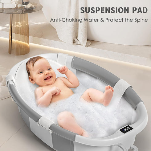 0-36 Himold Collapsible Baby Bathtub for Newborn to Toddler Months, Spacious Foldable Infant Bath Tub with Thermometer