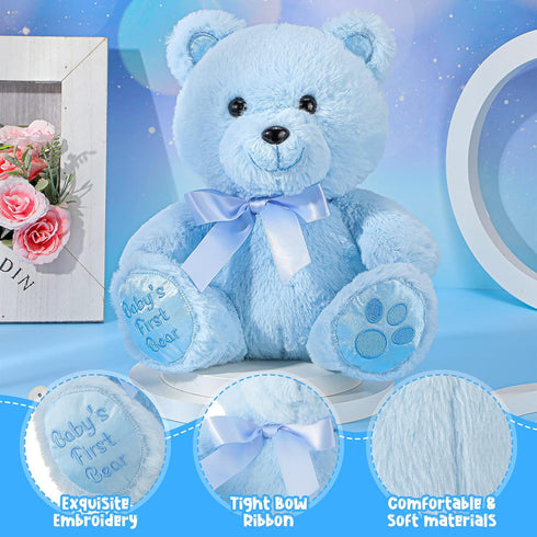 10 Inch Bear Stuffed Animal, First Bear Baby Shower Plush Toy for Wedding Birthday Gift (Blue)