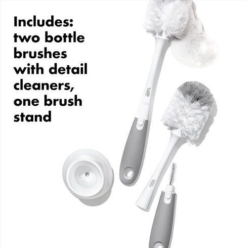 2-Pack OXO Tot Bottle Brush with Nipple Cleaner and Stand Gray