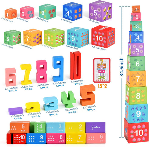 DICROON 3+ 1-10 Wooden Number Building Blocks & Stacking Toys for Toddlers Years Old, Digital Building Blocks, Digital