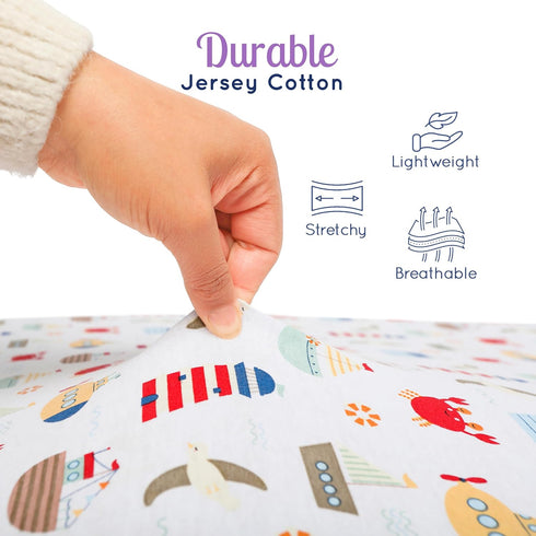 (3 Pack) (52" 28"), Set Set, GROW WILD Nautical & Ships Baby Crib Sheets for Boys - Jersey Knit Fitted Sheet x Toddler