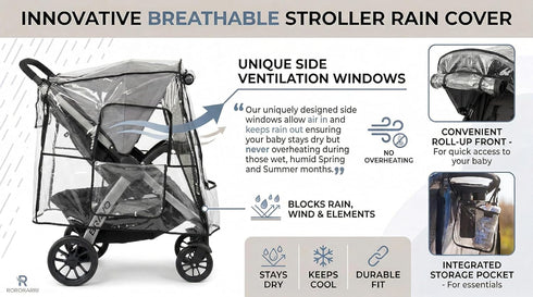 RORORARRI Large Stroller Sunshade & Rain Cover-Protect Your Baby Stroller from Sun, Rain, Wind, Dust-Built in Mosquito