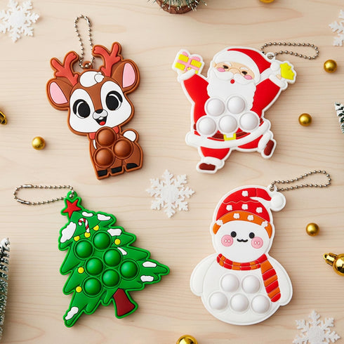 Woplagyreat 4 PCS Christmas Pop Keychain Toys,Kids Toddler Small Gifts Packs Fidget Sensory