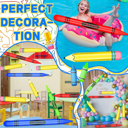 6 4 Pcs Giant Large Inflatable Crayons Hanging Neon Back to School Pencil Crayons Classroom Decoration for Back