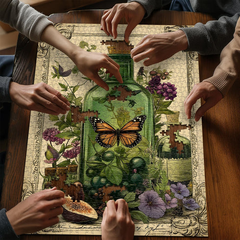PICKFORU 1000 Plant Puzzles for Adults Pieces, Vintage Butterfly Magic Potion Bottle Puzzles,Flower Jigsaw Puzzle Retro