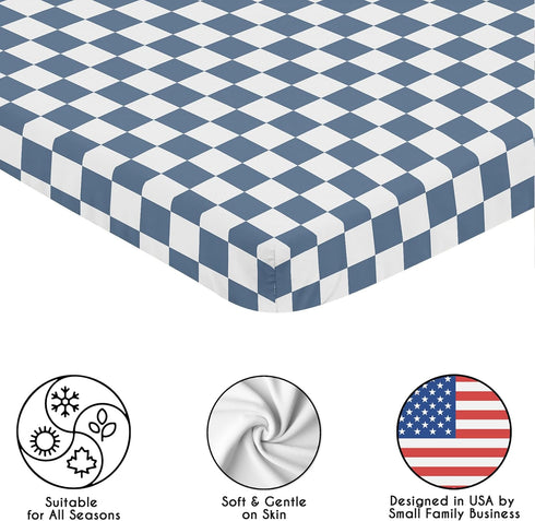 Sweet Jojo Designs Baby Fitted Mini Crib Sheet (Blue Gingham Checkered Plaid) for Boys, Newborn/Infant Nursery, Play