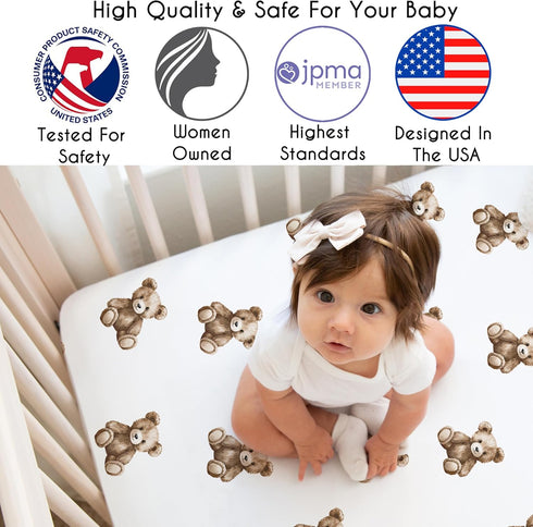 Sweet Jojo Designs Baby Fitted Mini Crib Sheet (Boho Teddy Bear) for Boys or Girls, Newborn/Infant Nursery, Play Yards