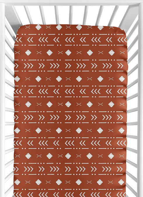 Sweet Jojo Designs Fitted Baby Crib Sheets (Orange Boho Tribal Mudcloth) for