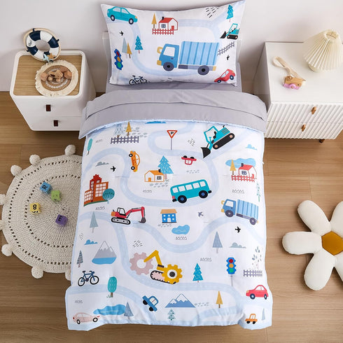 4-Piece Cars Toddler Bedding Set for Boys Girls- Soft & Skin Friendly