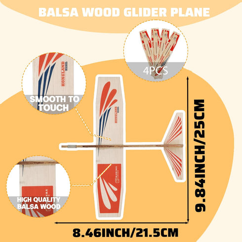 Set 4 Balsa Wood Airplane Toys | Wooden Airplane Kits | Balsa Wood Glider Planes, Model Toy Airplane Kits | Classic